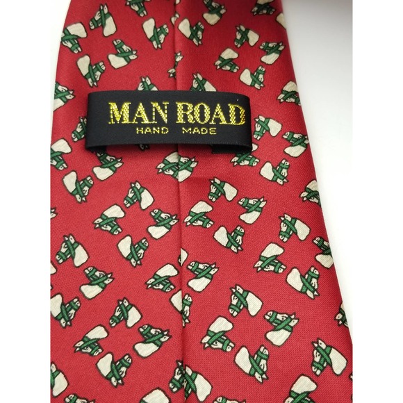 Man Road Mens Neck Tie Horse Head Red Green Polyester Handmade Equestrian - Picture 3 of 5